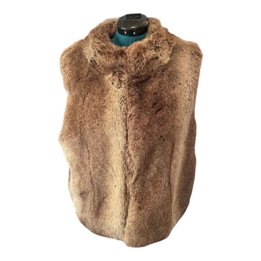 Madison Faux Rabbit Fur Funnel High Neck Brown Vest XL Maximalist Cozycore